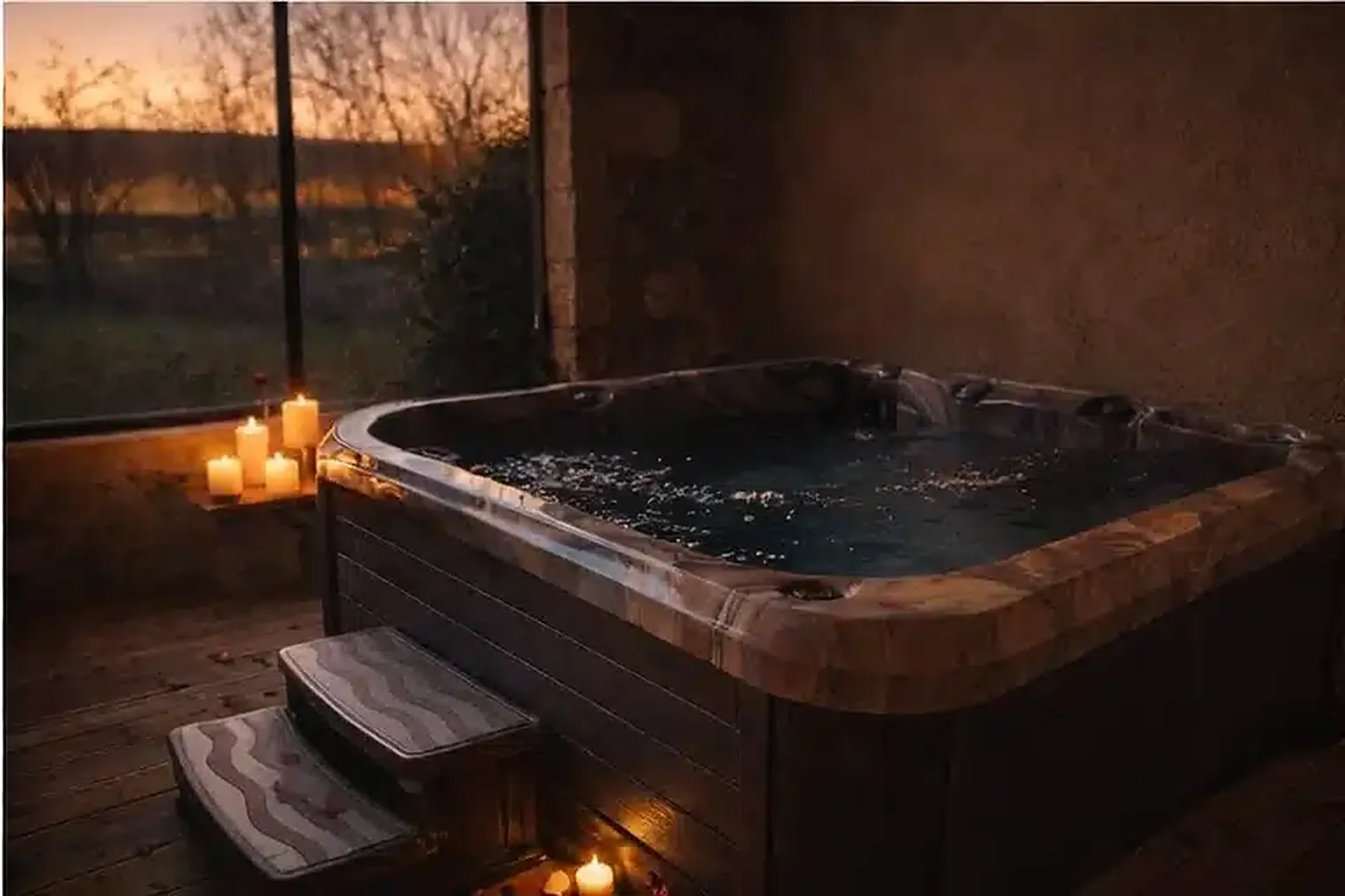 Le spa en soirée, à la bougie